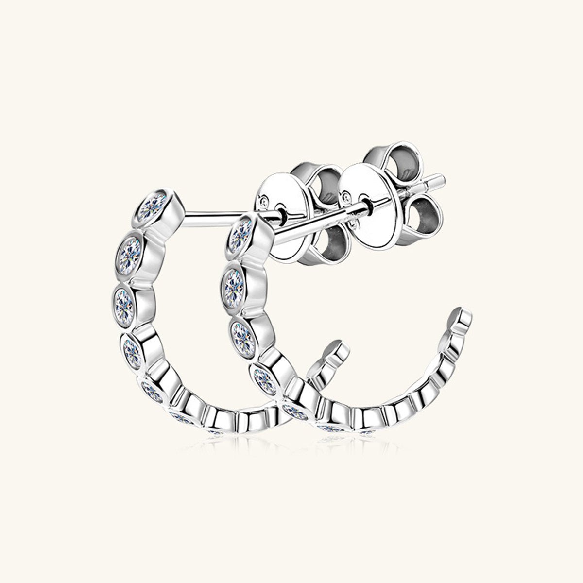 Inlaid Moissanite 925 Sterling Silver C-Hoop Earrings Set