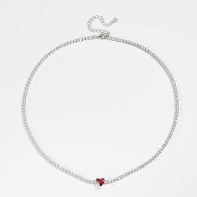 Inlaid Zircon Heart 925 Sterling Silver Necklace