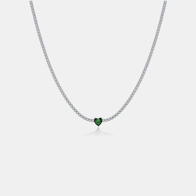 Inlaid Zircon Heart 925 Sterling Silver Necklace