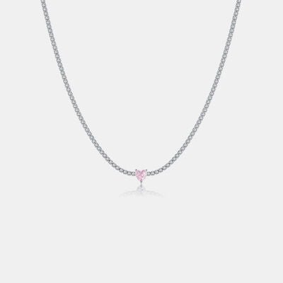 Inlaid Zircon Heart 925 Sterling Silver Necklace