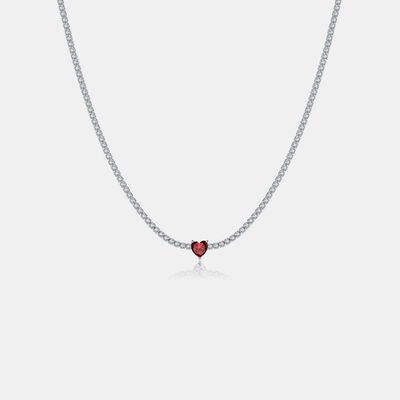 Inlaid Zircon Heart 925 Sterling Silver Necklace