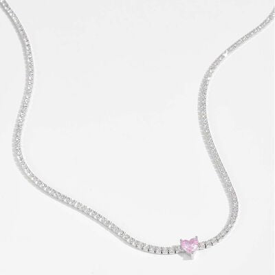 Inlaid Zircon Heart 925 Sterling Silver Necklace