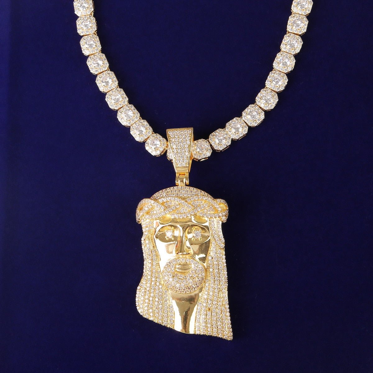 Jesus Head Pendant Gold Color Bling AAAA Stone Men's Hip Hop Jewelry