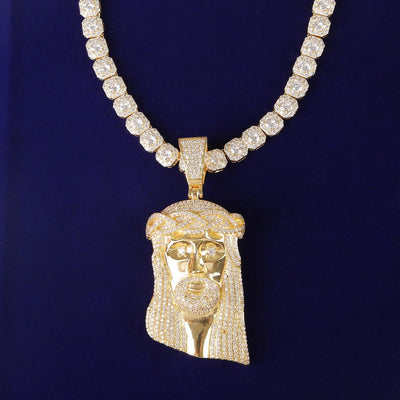 Jesus Head Pendant Gold Color Bling AAAA Stone Men's Hip Hop Jewelry