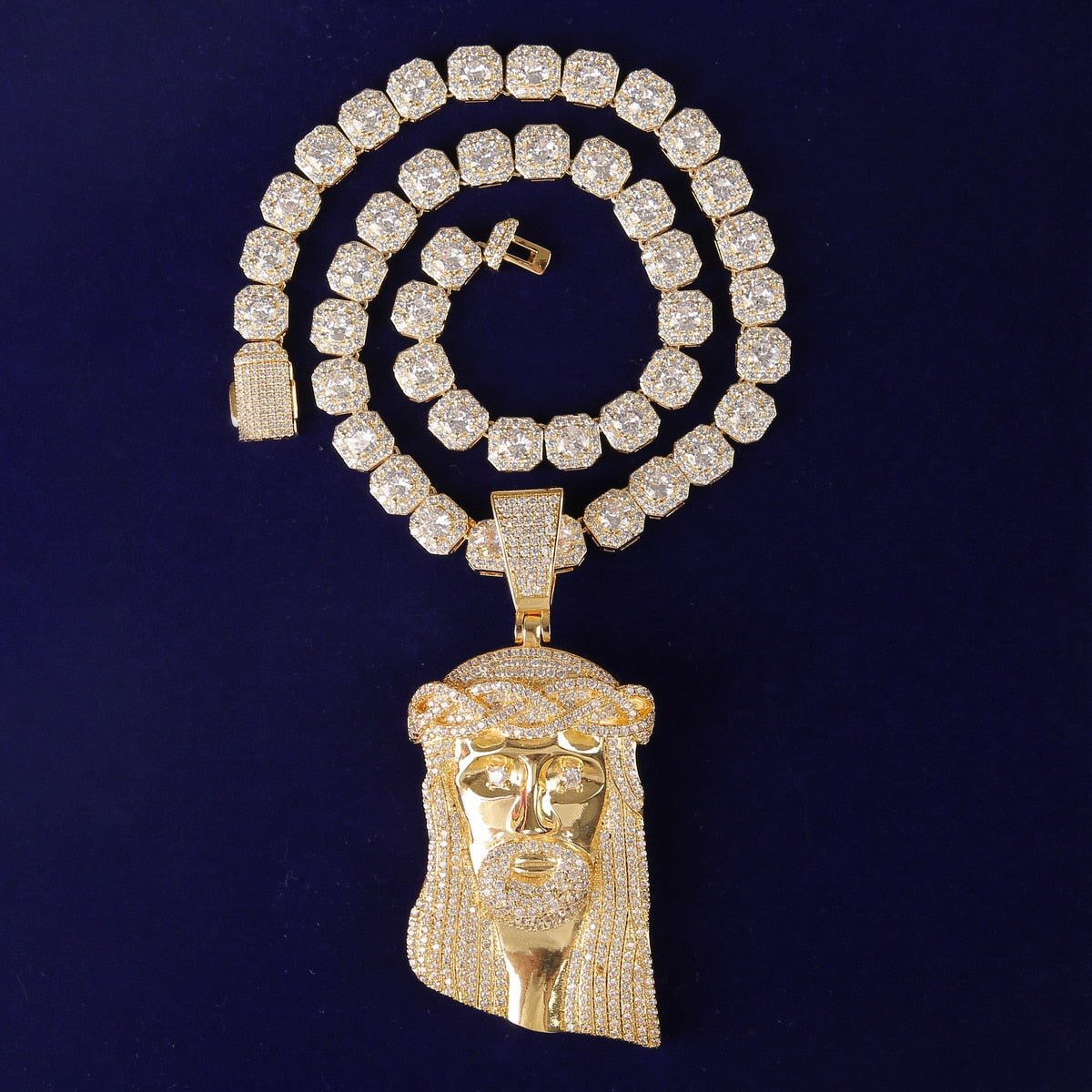 Jesus Head Pendant Gold Color Bling AAAA Stone Men's Hip Hop Jewelry