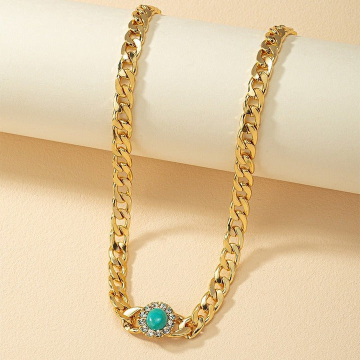 Jewelry With Diamonds Turquoise Necklace Female Personality Exaggerated Design Thick Chain Design Necklace