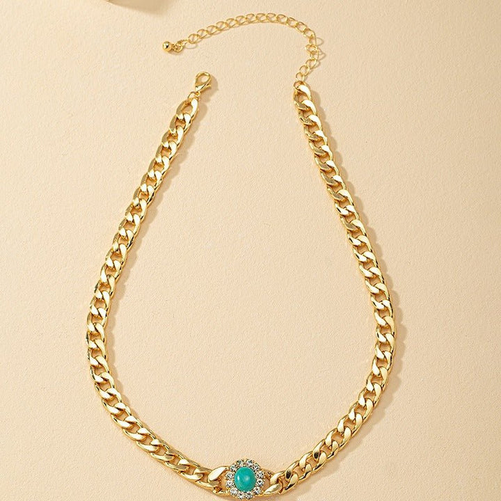 Jewelry With Diamonds Turquoise Necklace Female Personality Exaggerated Design Thick Chain Design Necklace