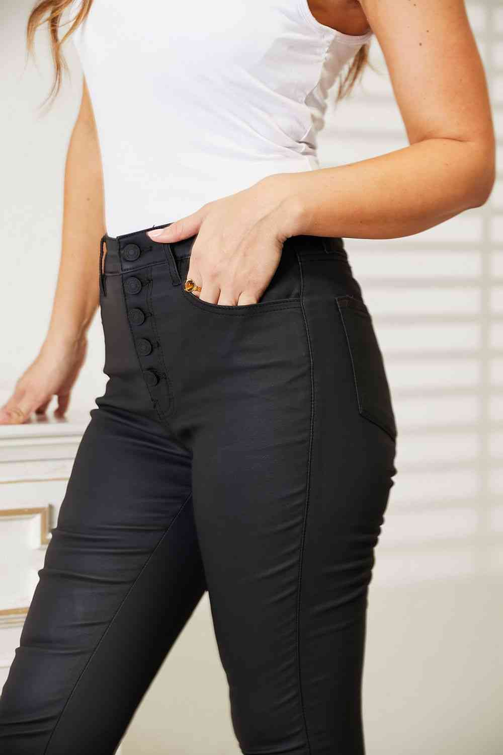 Kancan Plus Size High Rise Shiny Black Ankle Skinny Jeans