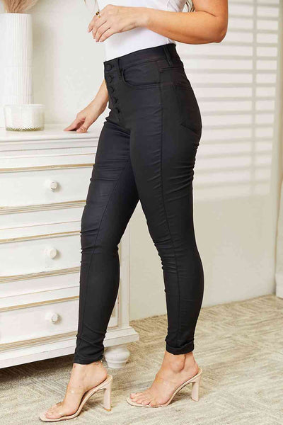 Kancan Plus Size High Rise Shiny Black Ankle Skinny Jeans