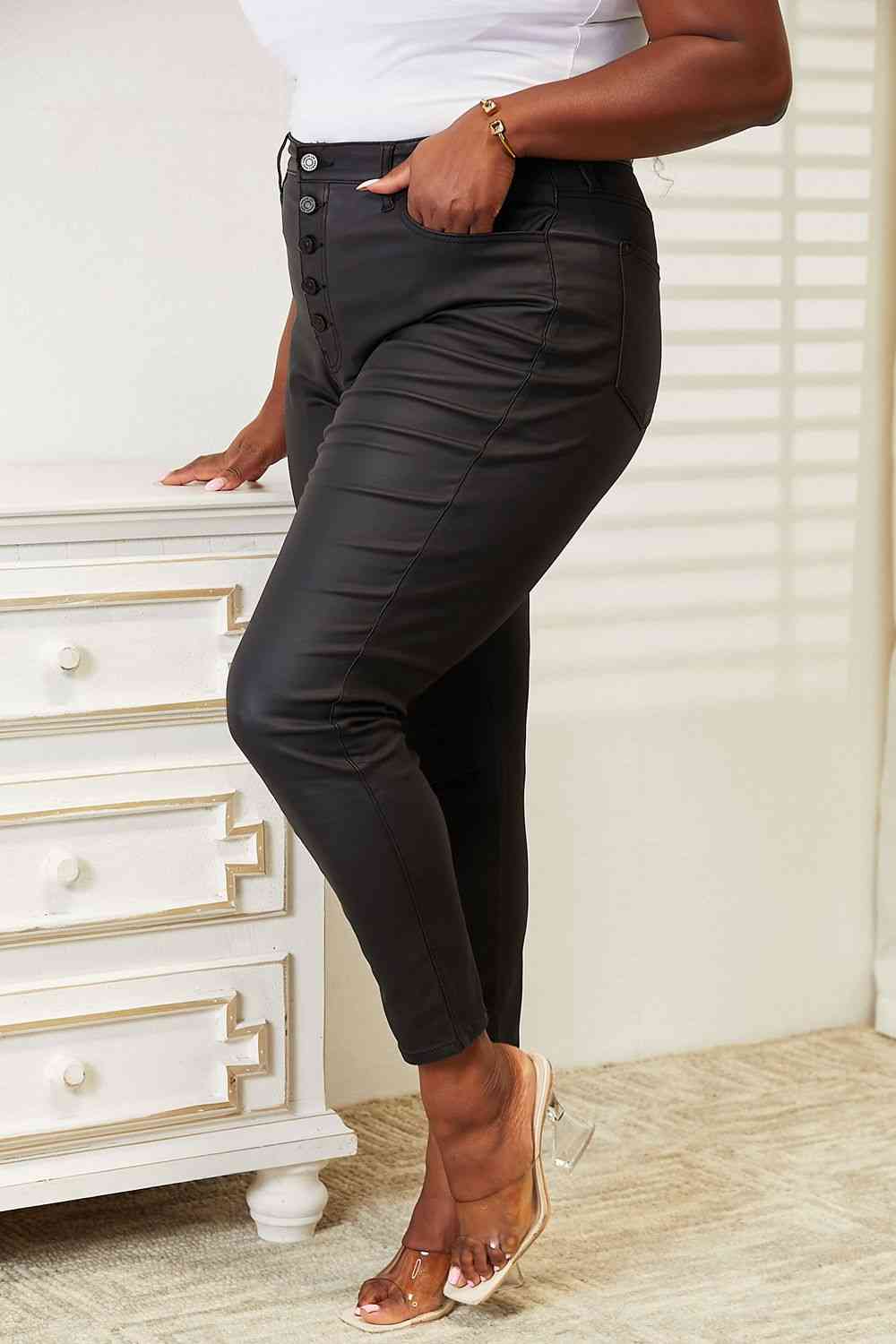 Kancan Plus Size High Rise Shiny Black Ankle Skinny Jeans