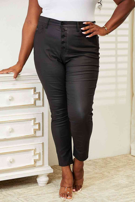 Kancan Plus Size High Rise Shiny Black Ankle Skinny Jeans