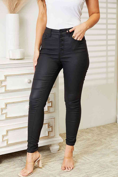 Kancan Plus Size High Rise Shiny Black Ankle Skinny Jeans