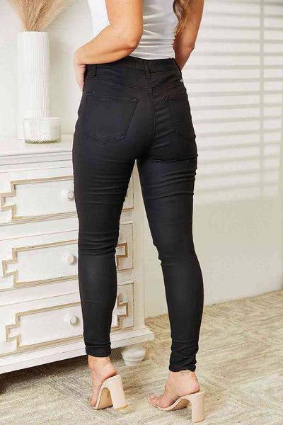 Kancan Plus Size High Rise Shiny Black Ankle Skinny Jeans