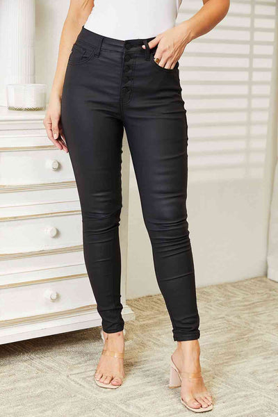 Kancan Plus Size High Rise Shiny Black Ankle Skinny Jeans