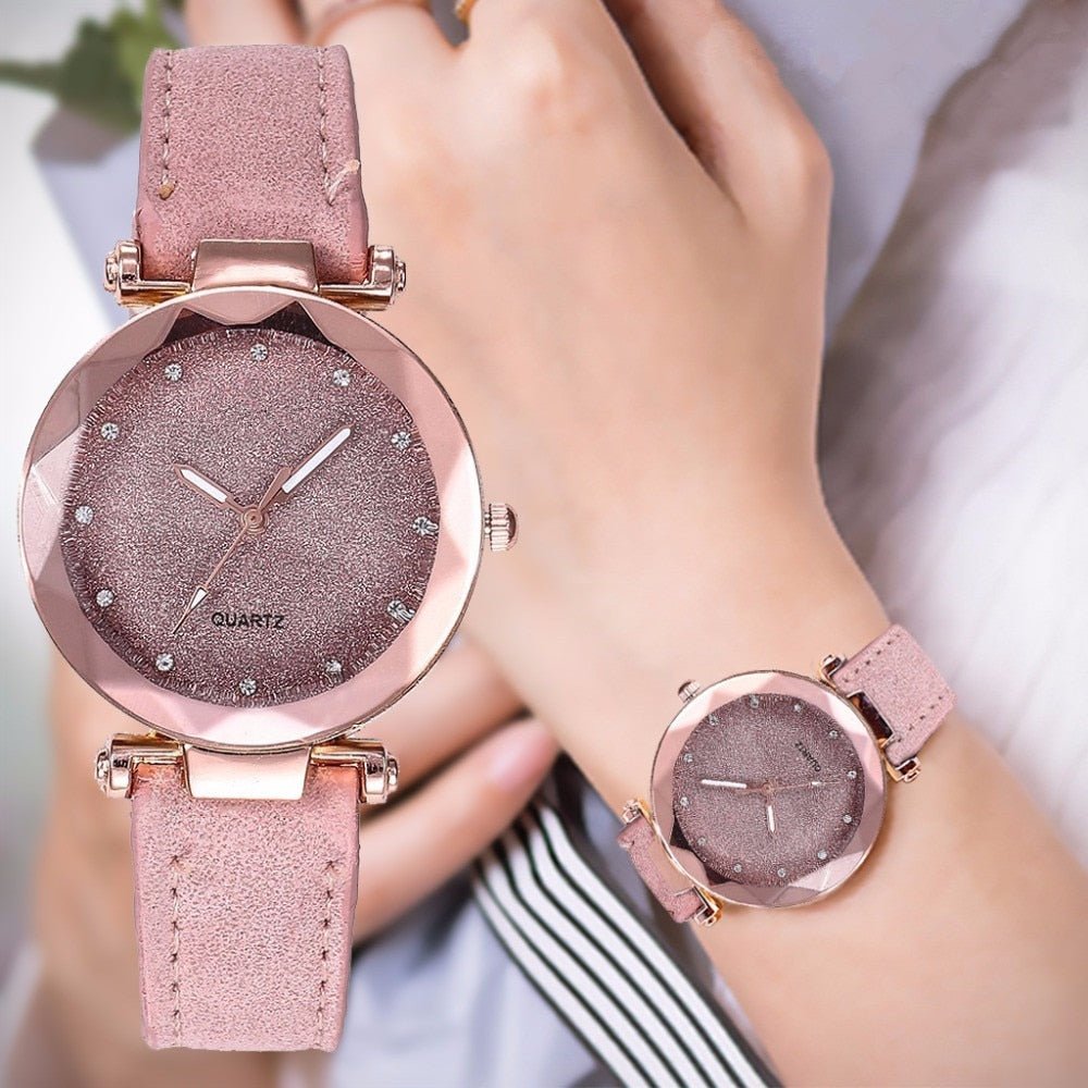 Ladies Fashion Korean Rhinestone Rose Gold Quartz Watch Elegant Womens Wristwatch for Daily Glamour