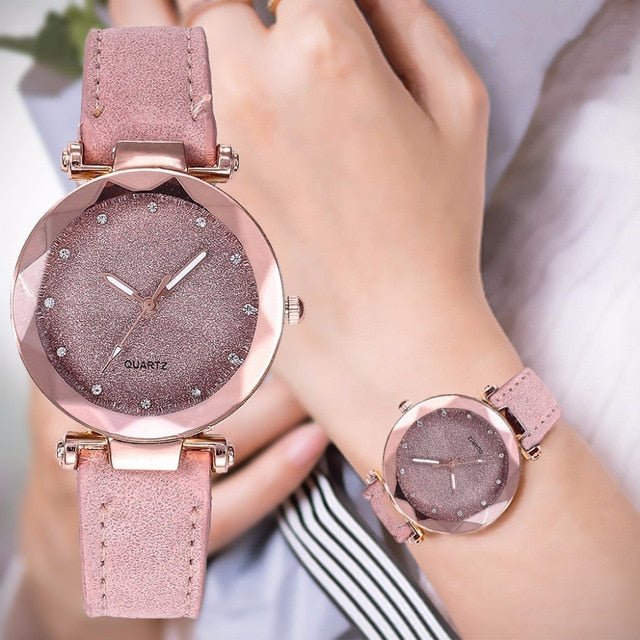 Ladies Fashion Korean Rhinestone Rose Gold Quartz Watch Elegant Womens Wristwatch for Daily Glamour