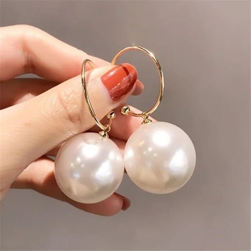 Large Round Imitation Pearl Earrings