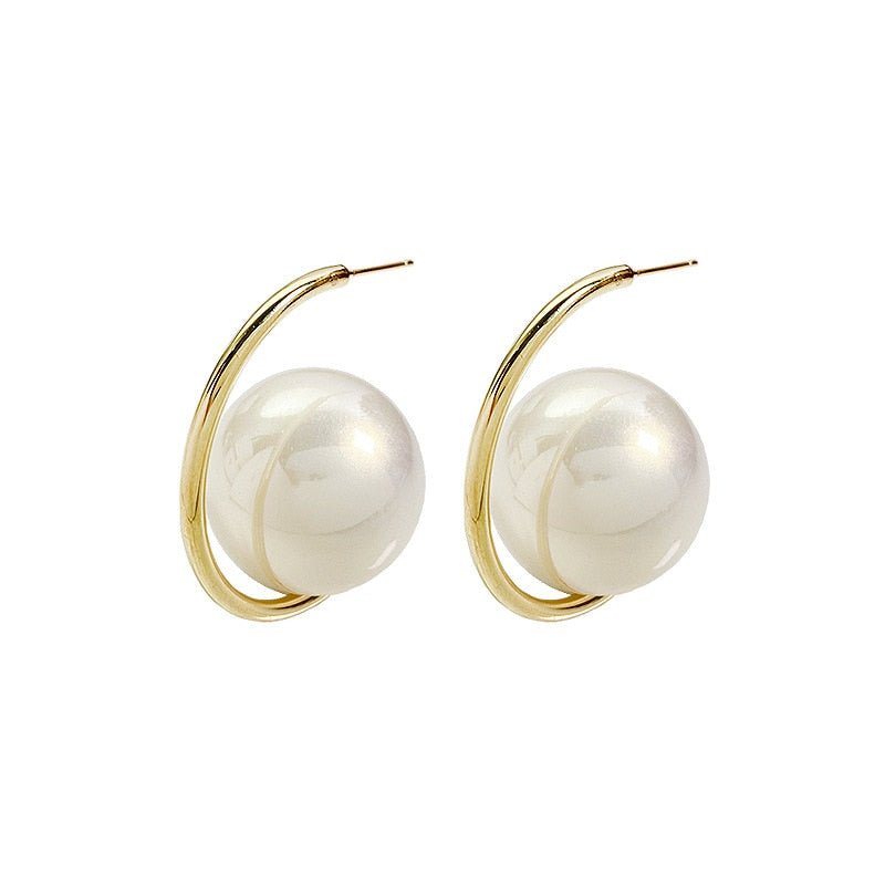 Large Round Imitation Pearl Earrings