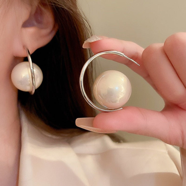 Large Round Imitation Pearl Earrings