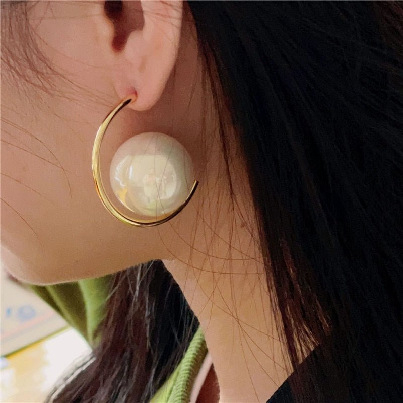 Large Round Imitation Pearl Earrings