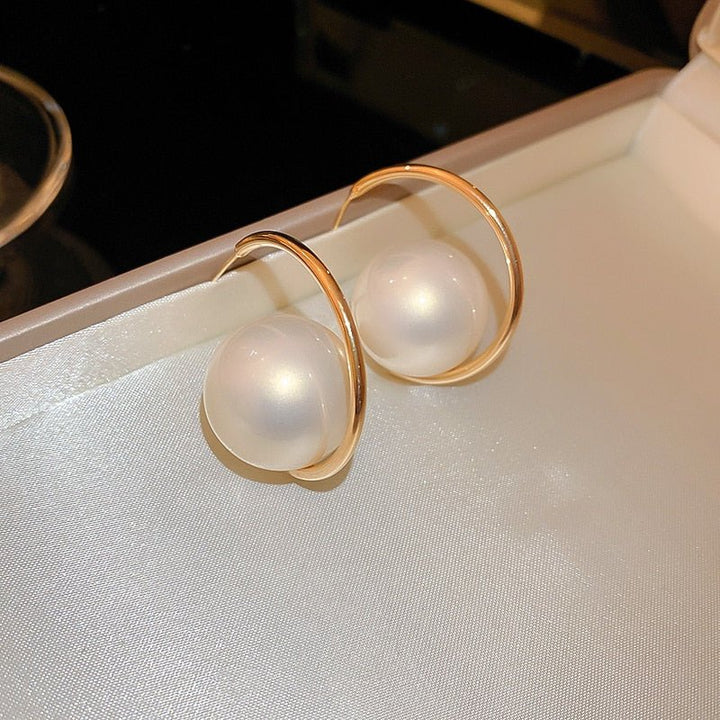 Large Round Imitation Pearl Earrings