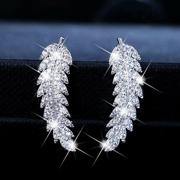 Leaf Shape Women Earrings Micro Paved CZ Stone