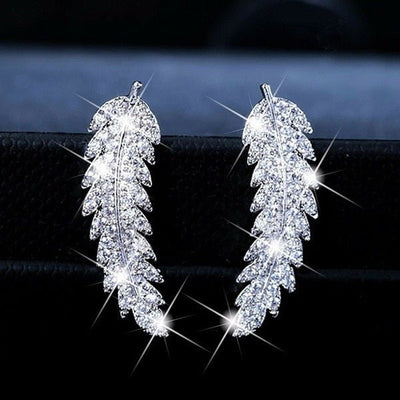 Leaf Shape Women Earrings Micro Paved CZ Stone