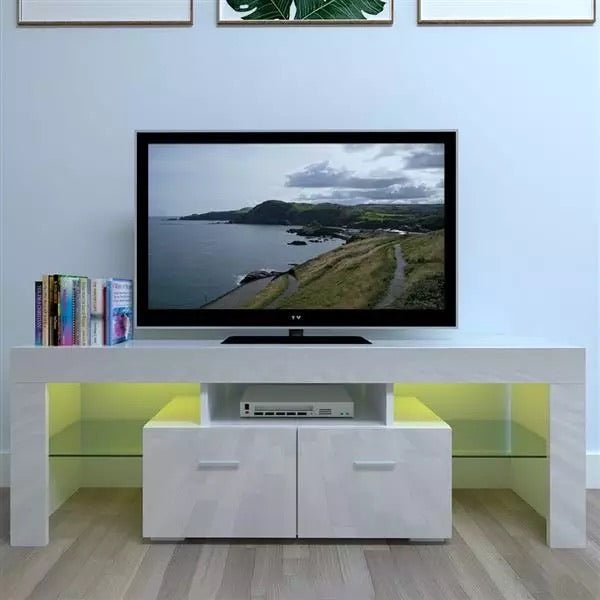 LED TV Cabinet with Two Drawers Home Decor Furniture For Home Decorative White