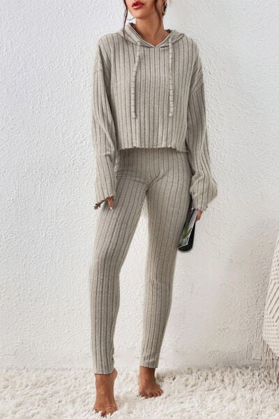 Chic Lettuce Hem Hooded Lounge Set with Relaxed Shoulders and Custom Fit Pants