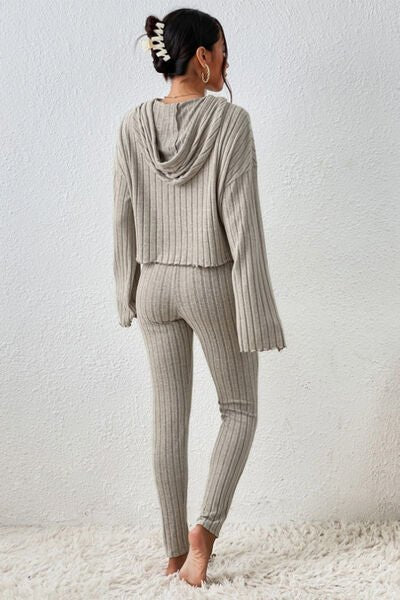 Chic Lettuce Hem Hooded Lounge Set with Relaxed Shoulders and Custom Fit Pants