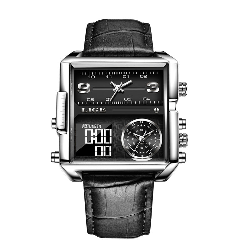 Lige New Electronic Quartz Dual Display Watch Men's Waterproof Watch Multi-Function Electronic Watch Quartz Watch