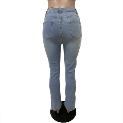 Light Blue High-Waisted Distressed Skinny Jeans for Women