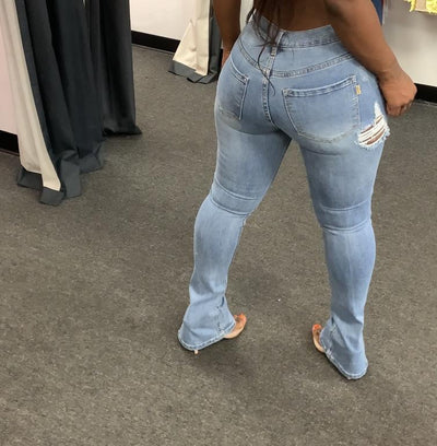 Light Blue High-Waisted Distressed Skinny Jeans for Women