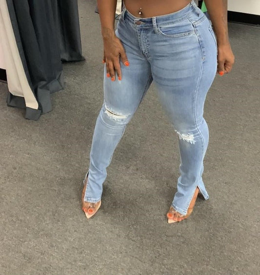 Light Blue High-Waisted Distressed Skinny Jeans for Women