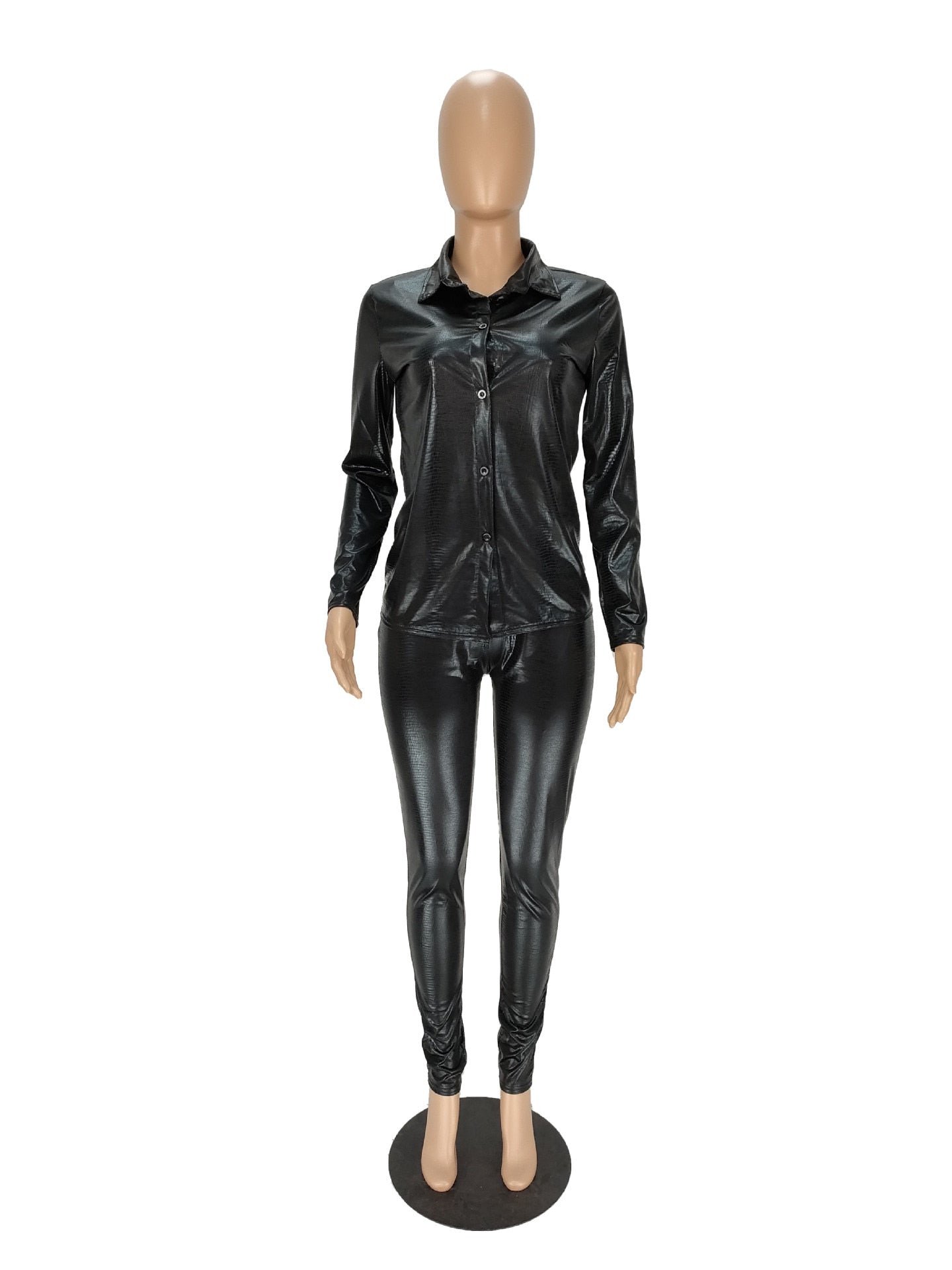 Stylish Autumn Long Sleeve Shirt and Snake Skin Pants Set