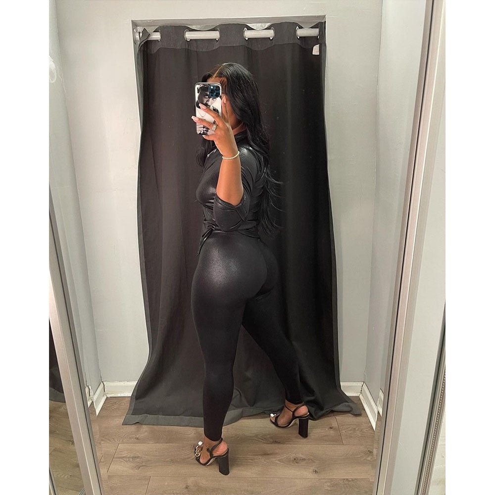 Stylish Autumn Long Sleeve Shirt and Snake Skin Pants Set