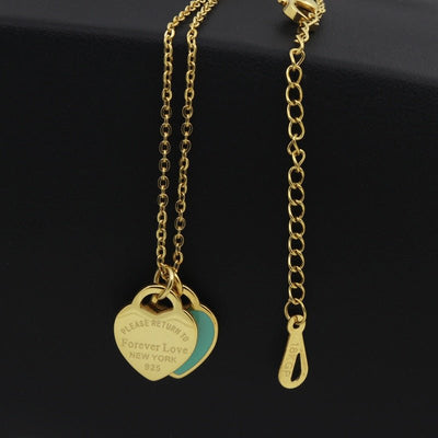 Love Double Heart Enamel Ladie FOREVER LOVE Stainless Steel Necklace Drift Bottles Jewelry Wholesale Gift For Women