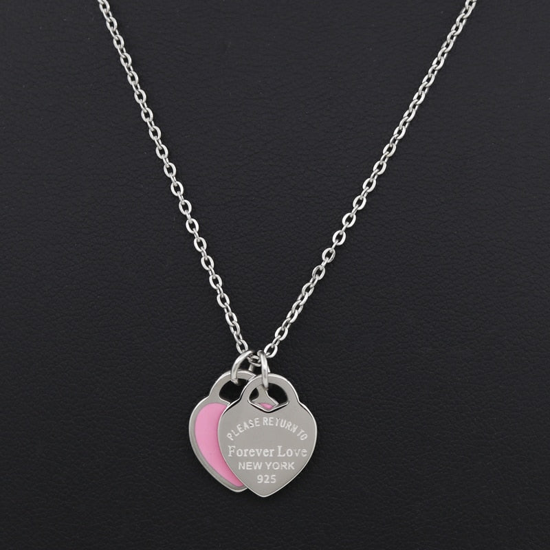 Love Double Heart Enamel Ladie FOREVER LOVE Stainless Steel Necklace Drift Bottles Jewelry Wholesale Gift For Women