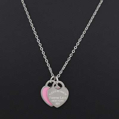 Love Double Heart Enamel Ladie FOREVER LOVE Stainless Steel Necklace Drift Bottles Jewelry Wholesale Gift For Women