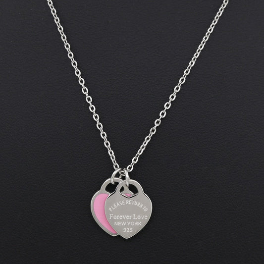 Love Double Heart Enamel Ladie FOREVER LOVE Stainless Steel Necklace Drift Bottles Jewelry Wholesale Gift For Women