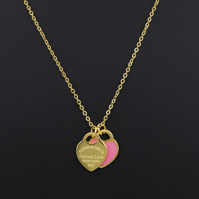 Love Double Heart Enamel Ladie FOREVER LOVE Stainless Steel Necklace Drift Bottles Jewelry Wholesale Gift For Women