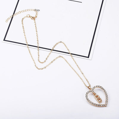 Love Heart Necklaces and Pendants Double Rhinestone Choker Necklace for Women Statement Jewelry