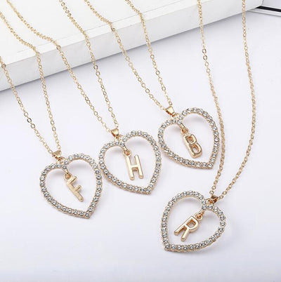 Love Heart Necklaces and Pendants Double Rhinestone Choker Necklace for Women Statement Jewelry