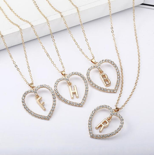 Love Heart Necklaces and Pendants Double Rhinestone Choker Necklace for Women Statement Jewelry