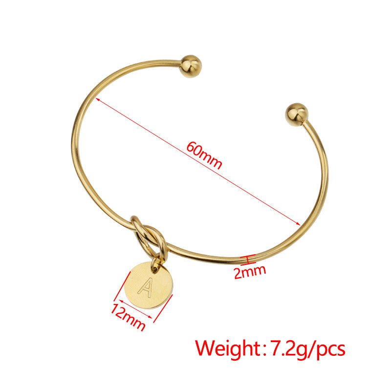 Love Knot Bracelet Peach Shaped Stainless Steel with English Alphabet Opening Bracelet Bracelet 2mm Thick