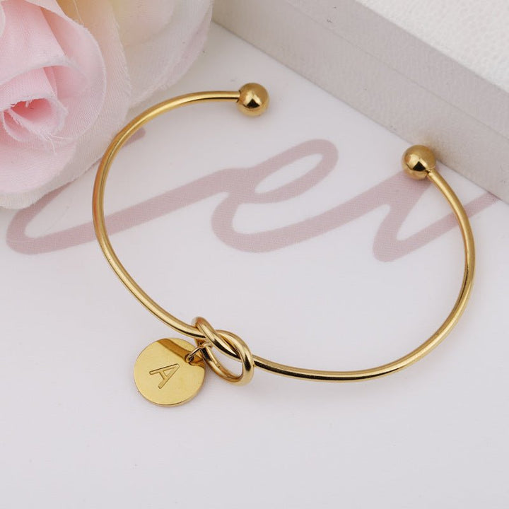 Love Knot Bracelet Peach Shaped Stainless Steel with English Alphabet Opening Bracelet Bracelet 2mm Thick
