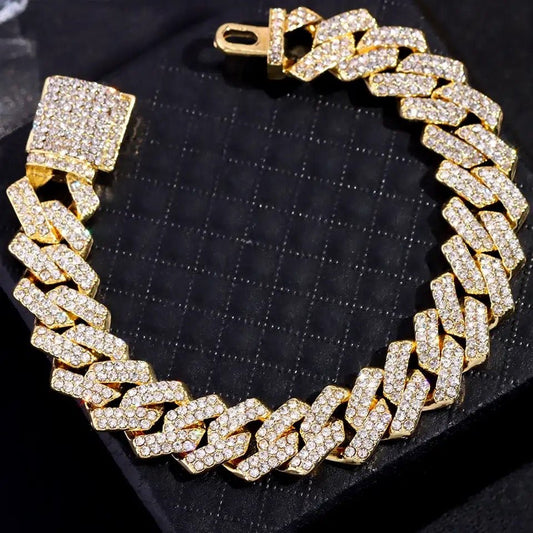 Luxurious Rhinestone Encrusted Cuban Chain Bracelets for Men and Women Durable Statement Jewelry