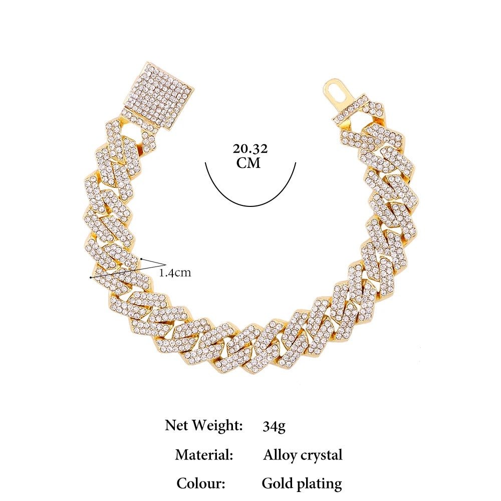 Luxurious Rhinestone Encrusted Cuban Chain Bracelets for Men and Women Durable Statement Jewelry
