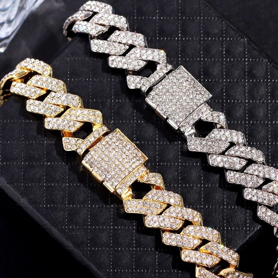 Luxurious Rhinestone Encrusted Cuban Chain Bracelets for Men and Women Durable Statement Jewelry
