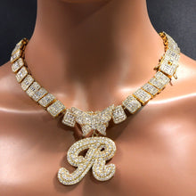Luxury Square Baguette Tennis Cuban Chain Full Rhinestone Butterfly Cursive Letter 26 Initials Cuban Necklace For Women
